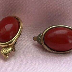 Trifari Classic Red Oval Clip-On Earrings